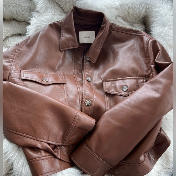 COPY - Aritzia Wilfred Button Autumn Leather Vegan Jacket medium brown - Picture 4 of 7